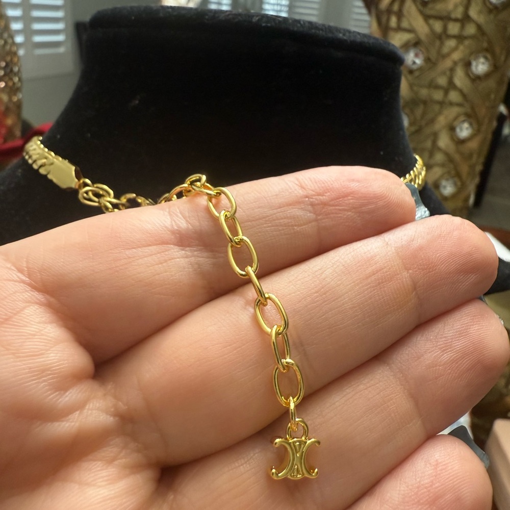 PRELOVED Celine Elegant Gold Necklace with Crystal Accents chain replaced - Picture 3 of 4